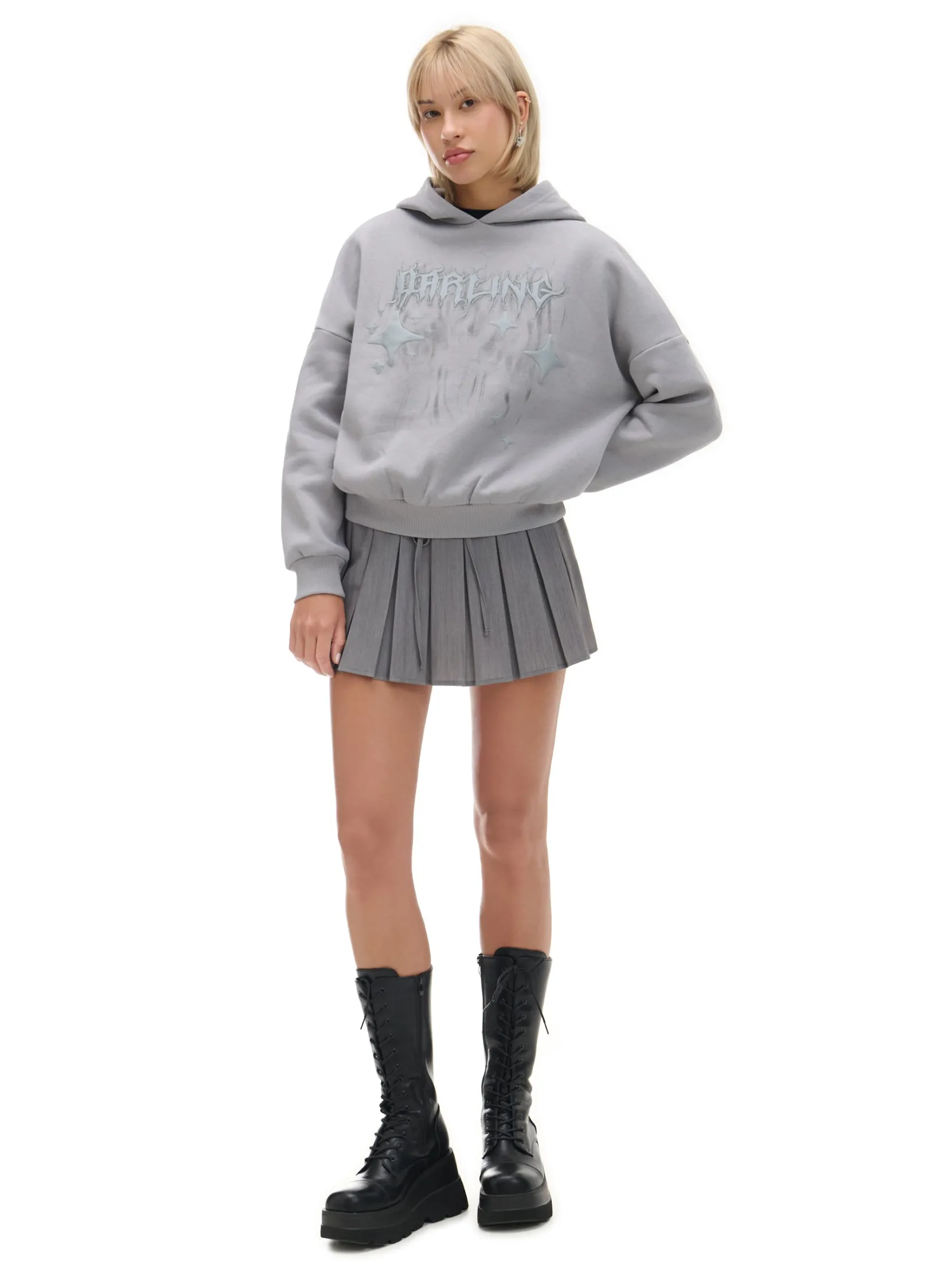 Hot Szara bluza z kapturem i nadrukiem Bluzy