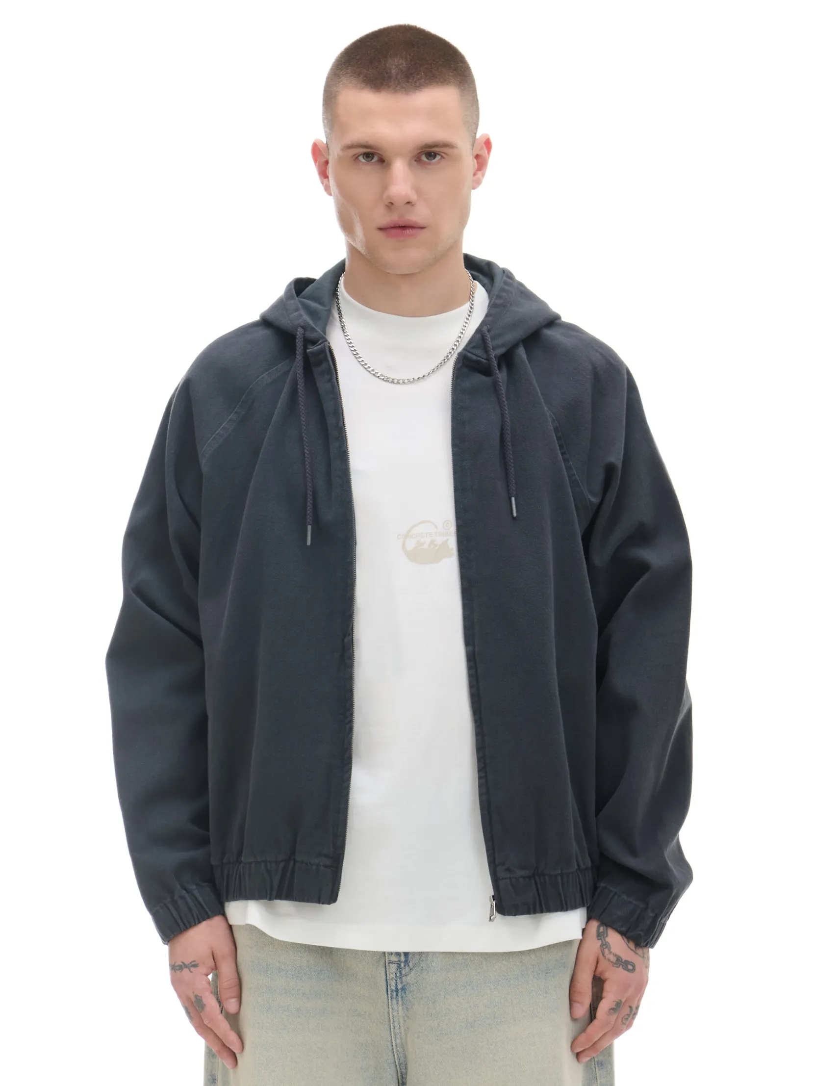 New Szara jeansowa kurtka z kapturem Denim