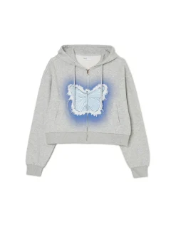 Discount Szara krótka bluza z motylem Bluzy