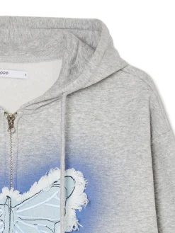 Discount Szara krótka bluza z motylem Bluzy