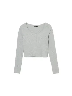 Fashion Szara prążkowana bluzka na napy Koszulki, Topy