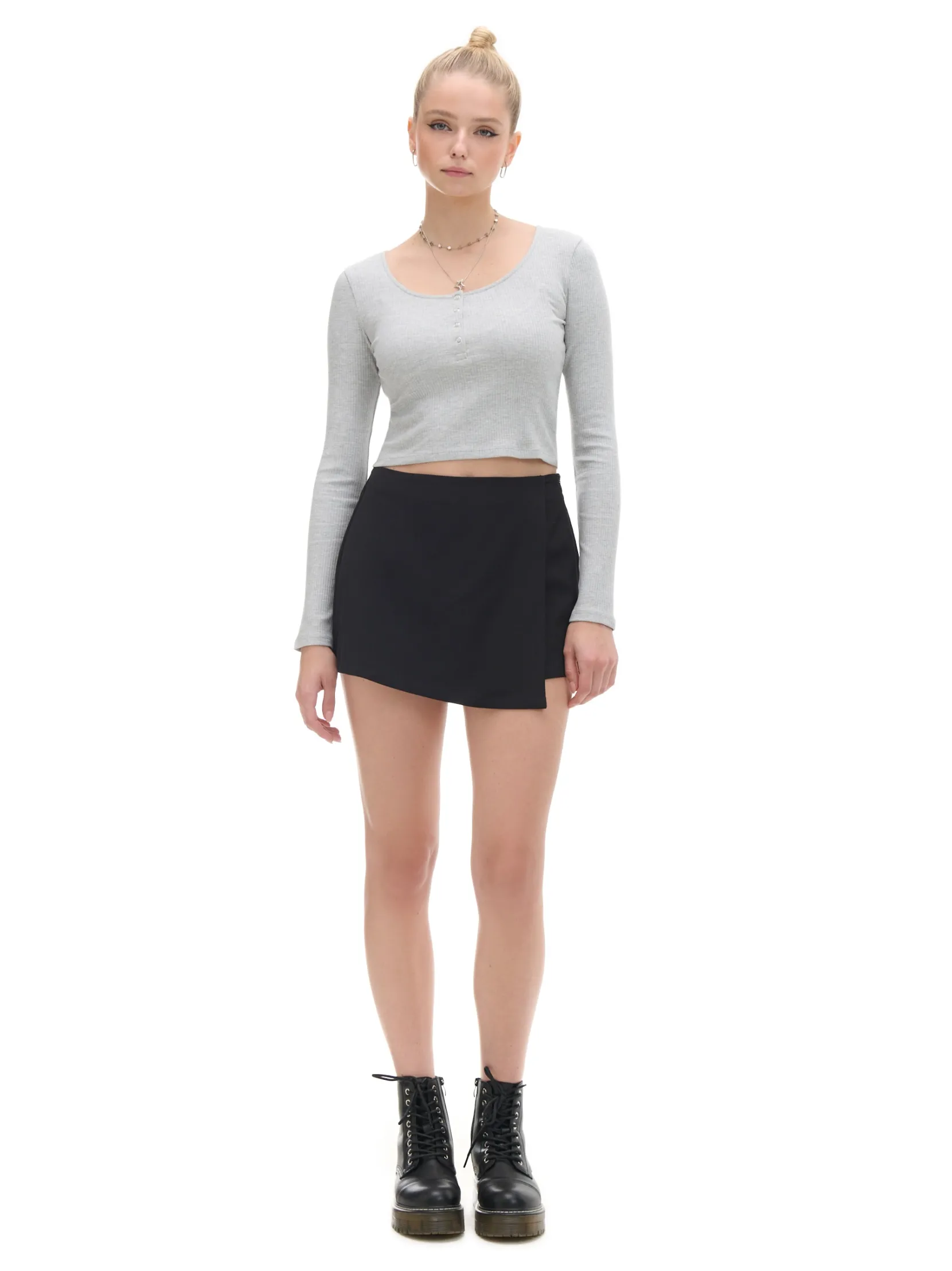 Fashion Szara prążkowana bluzka na napy Koszulki, Topy