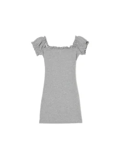 Fashion Szara sukienka mini z krótkimi rękawkami Sukienki, Kombinezony