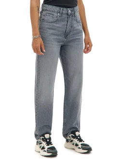 Sale Szare jeansy mom z wysokim stanem Jeansy