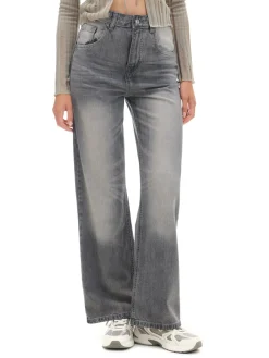 Hot Szare jeansy retro wide leg Jeansy