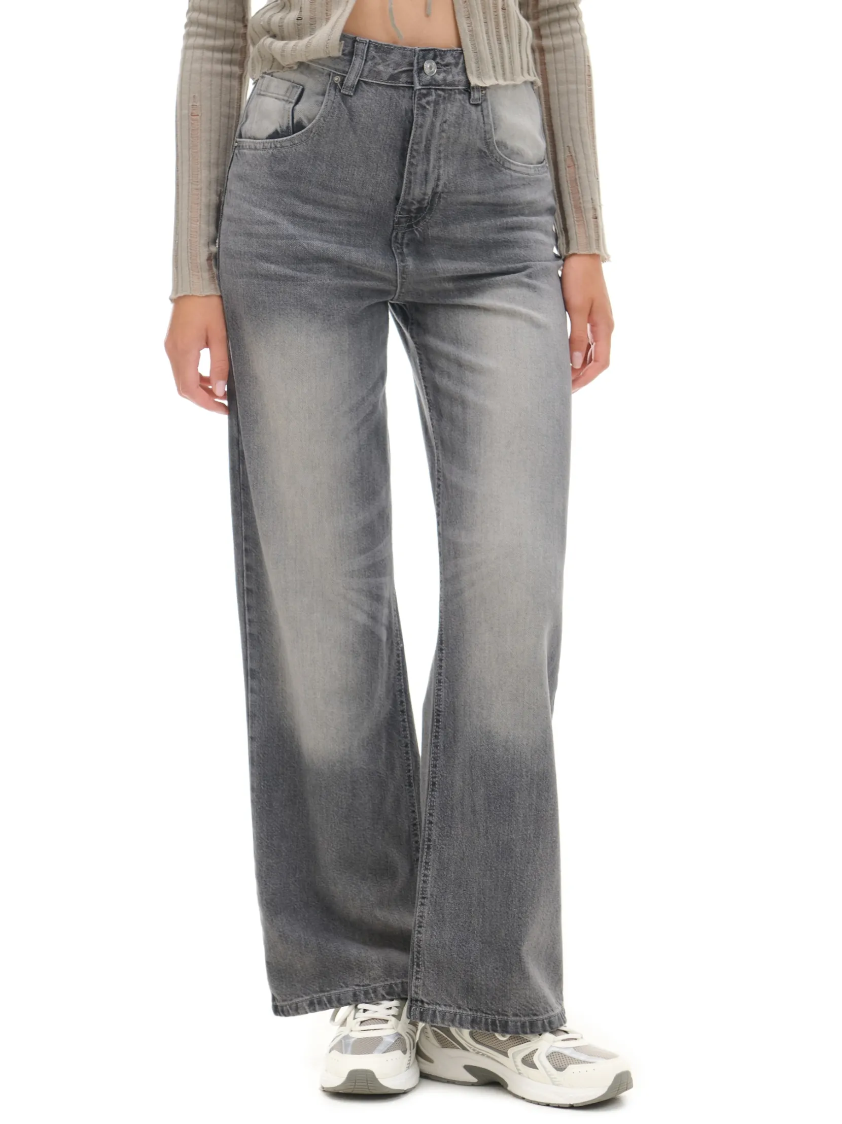 Hot Szare jeansy retro wide leg Jeansy