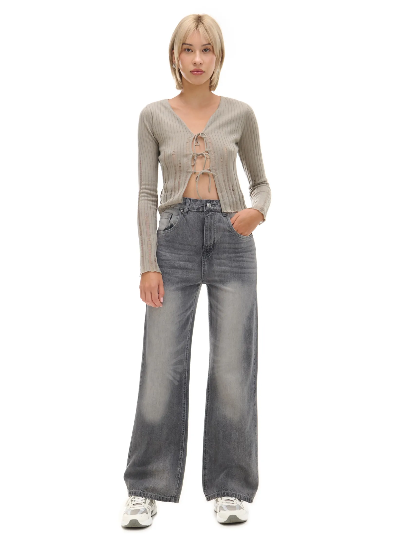 Hot Szare jeansy retro wide leg Jeansy