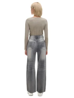 Hot Szare jeansy retro wide leg Jeansy