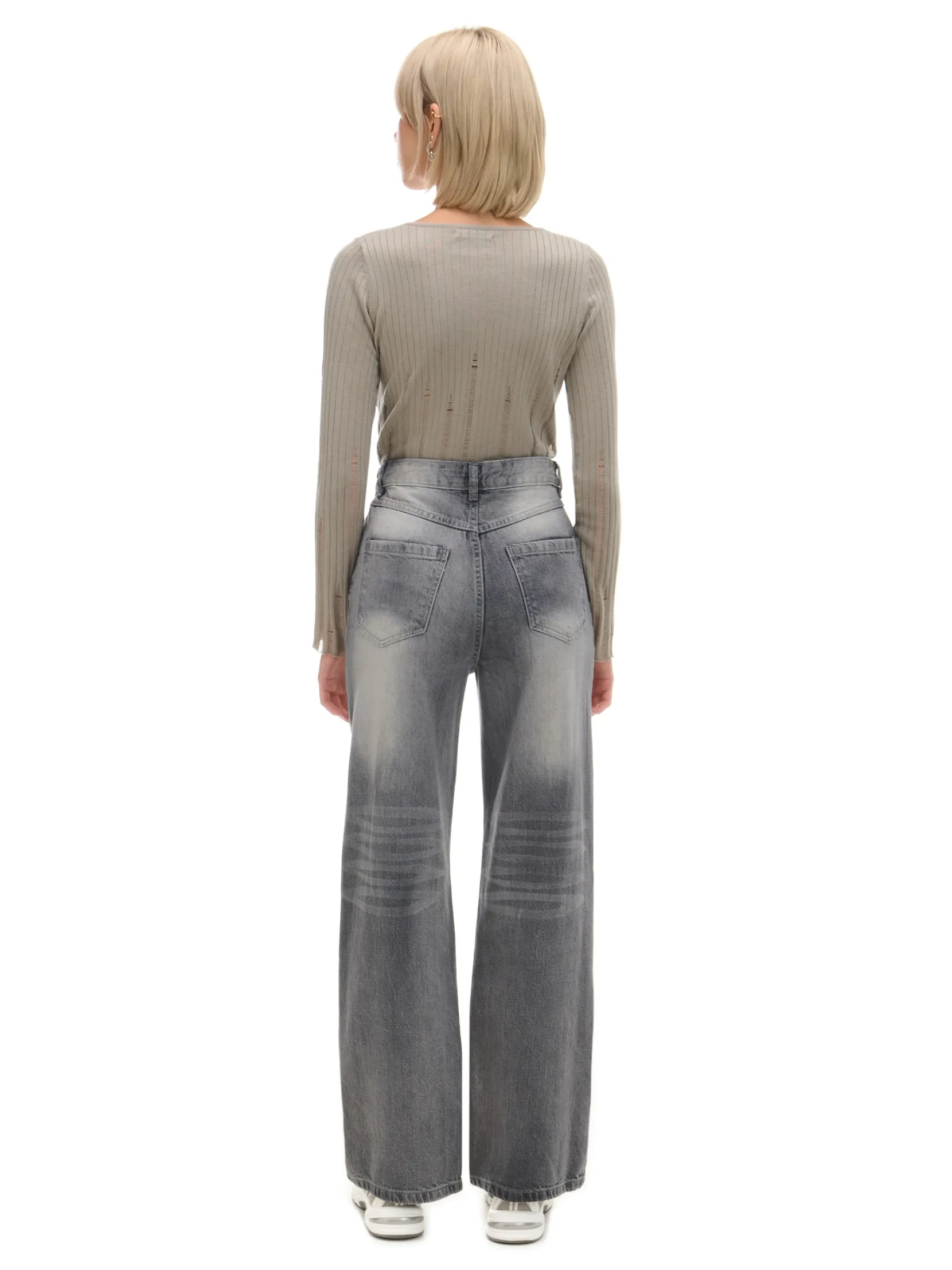 Hot Szare jeansy retro wide leg Jeansy