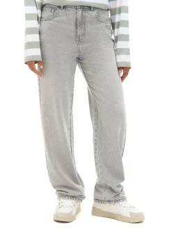 Fashion Szare jeansy straight z efektem sprania Jeansy