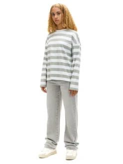 Fashion Szare jeansy straight z efektem sprania Jeansy
