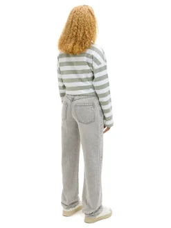 Fashion Szare jeansy straight z efektem sprania Jeansy