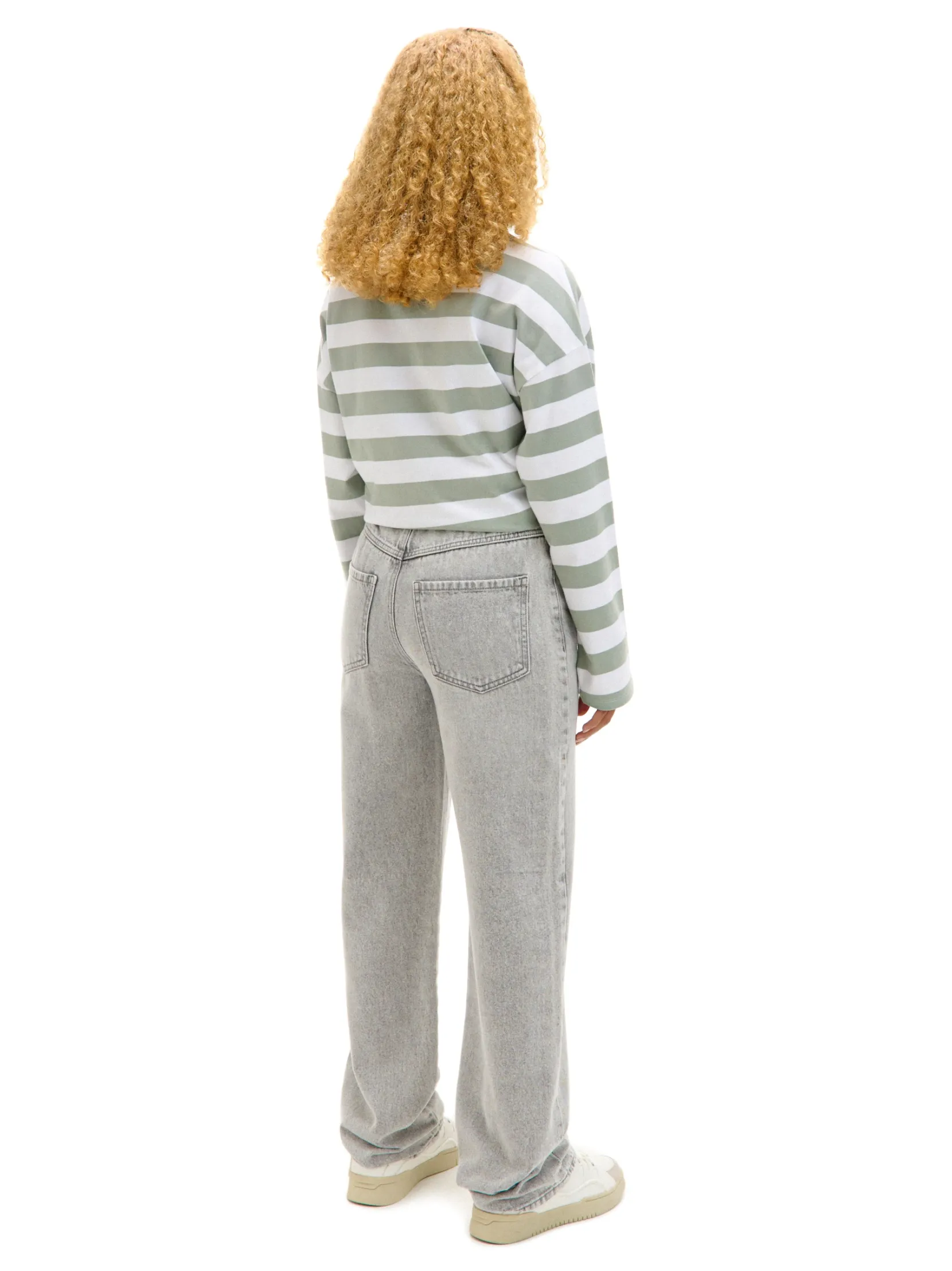 Fashion Szare jeansy straight z efektem sprania Jeansy