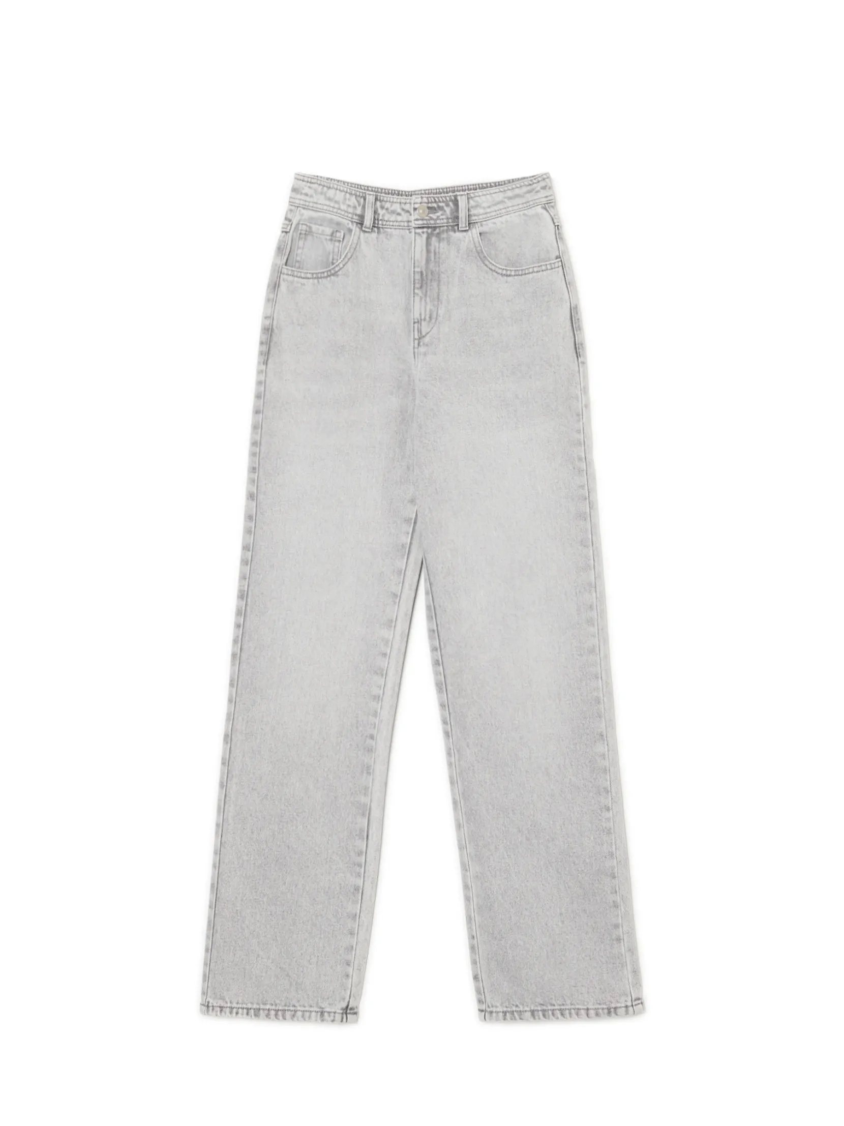 Fashion Szare jeansy straight z efektem sprania Jeansy