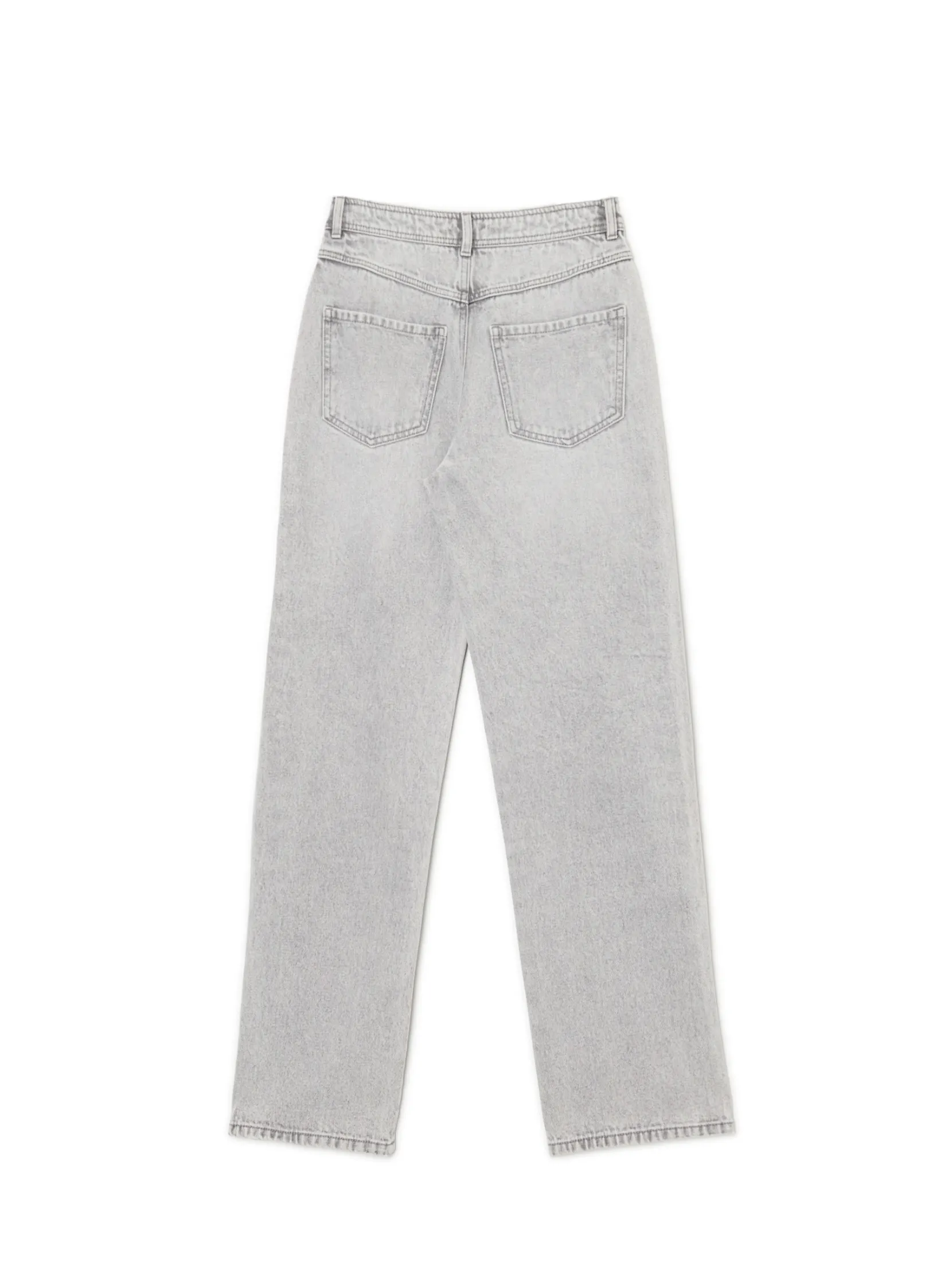 Fashion Szare jeansy straight z efektem sprania Jeansy
