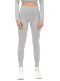Discount Szare prążkowane legginsy Spodnie