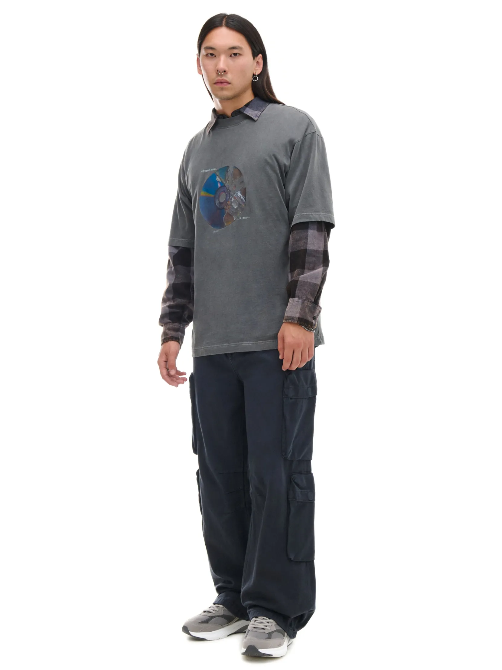 Fashion Szare spodnie loose z kieszeniami cargo Spodnie