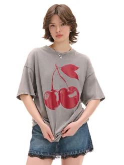 New T-shirt oversize z wiśniami Koszulki, Topy