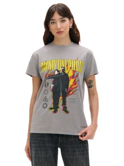 Outlet Szary T-shirt z nadrukiem Twenty One Pilots Koszulki, Topy