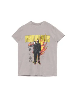 Outlet Szary T-shirt z nadrukiem Twenty One Pilots Koszulki, Topy